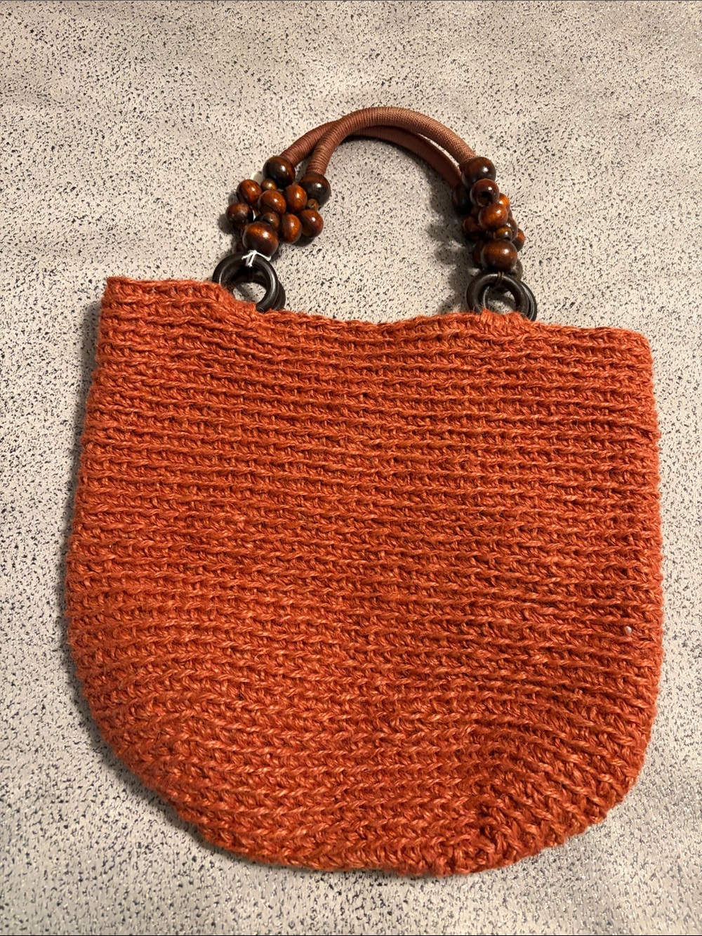 Woven Orange Beaded-Handle Tote Bag